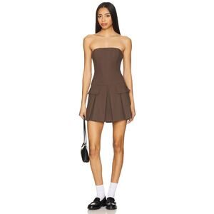 Superdown Geraldine School Girl Academia Girly Chocolate Mini Dress NWOT L